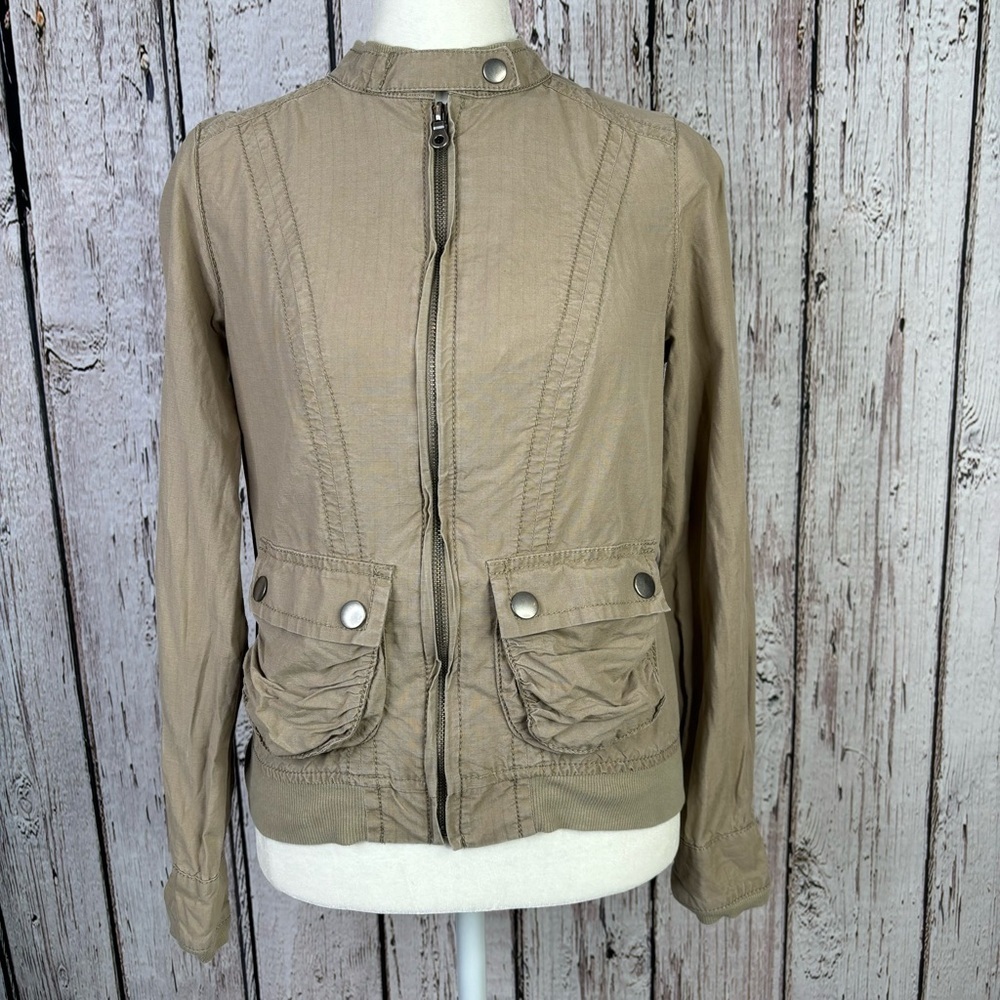 Old Navy Tan Khaki Lightweight Bomber Jacket 2010 XS Zip Front Snap‎ Pockets